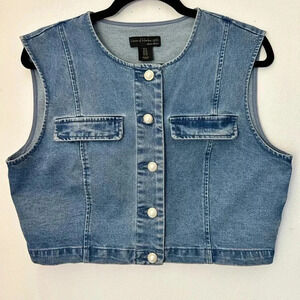 House of Harlow & Nicole Richie Denim Jean Vest Sleeveless Top Pearl  Sz 8 Cute